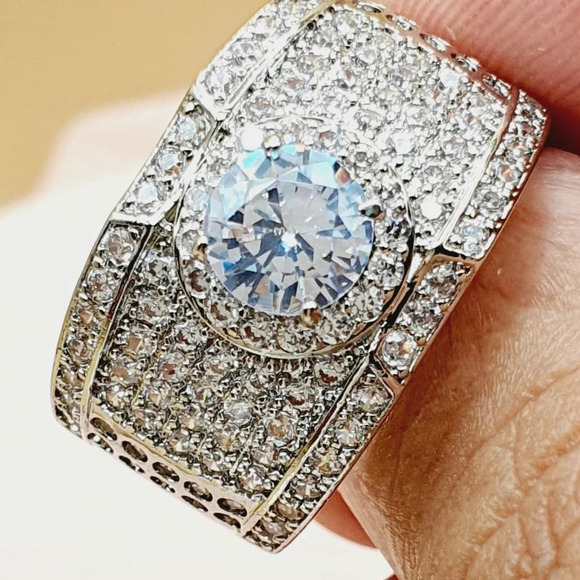 💞 Luxury Glitter Zircon Cubic Dainty Carved Fashion Ring for Man,MARR9217 - Picture 2 of 12